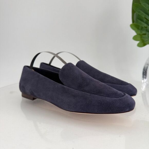 Vince Womens Brette Smoking Flats Loafers Slip On Blue Suede Leather Size 6 M - Picture 2 of 16